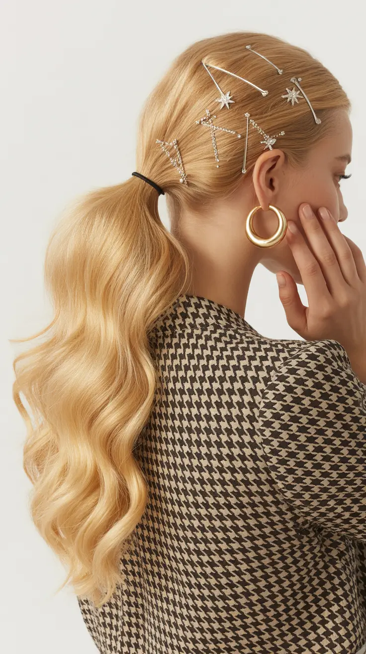 christmas party hairstyles 2025 Starry Ponytail Magic