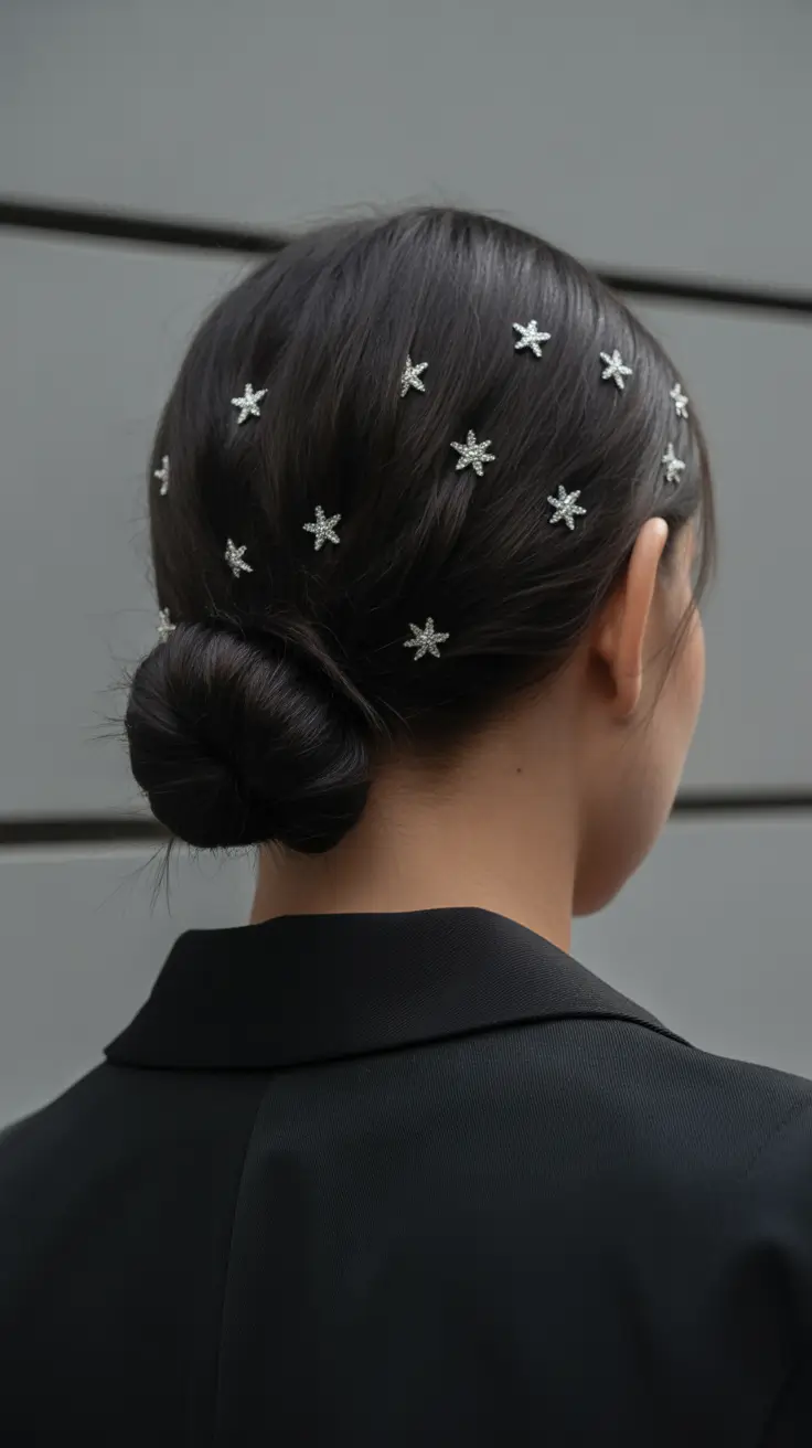 Christmas Holiday Hairstyles for Party 2025 Starry Night Bun