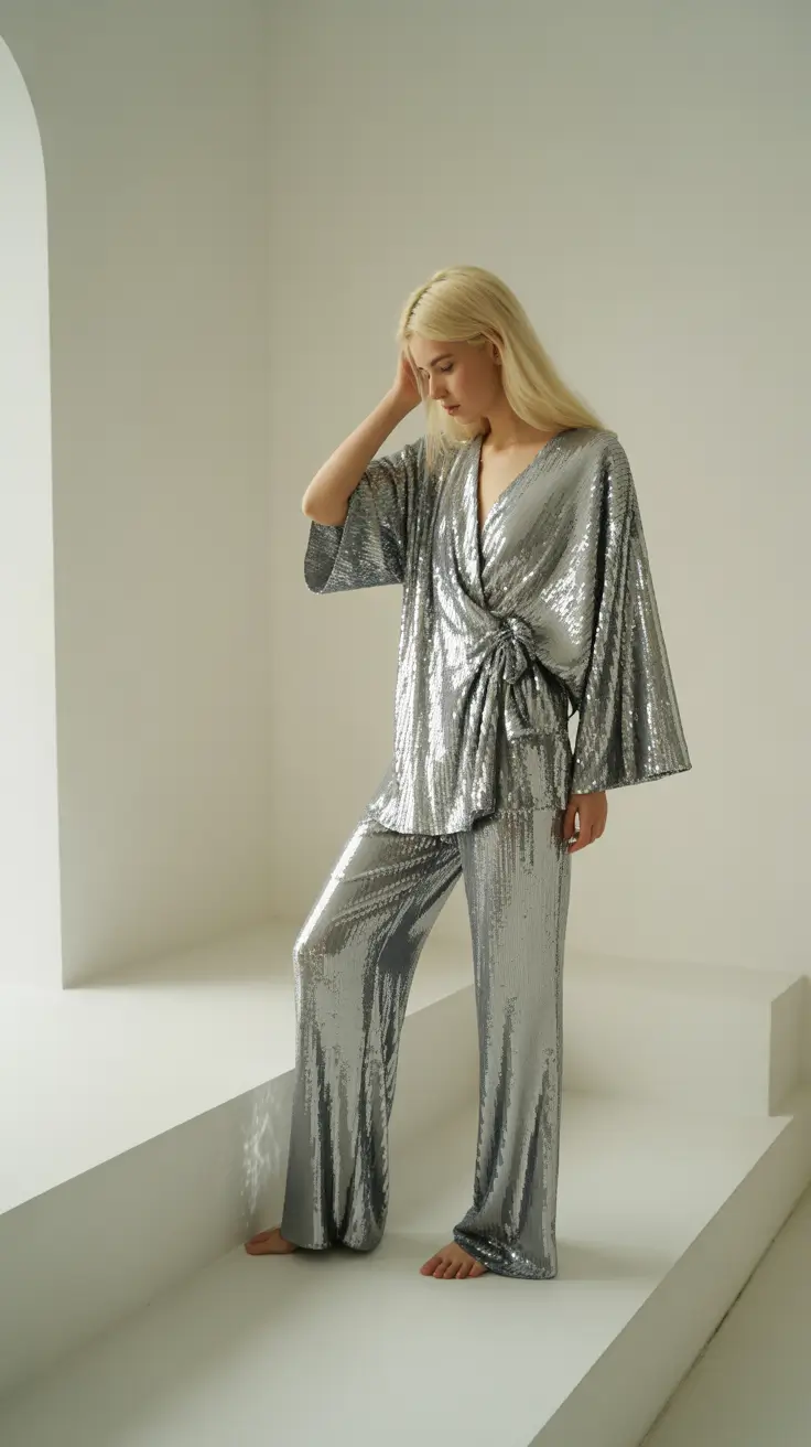 christmas party outfits 2025 Silver Serenity Set