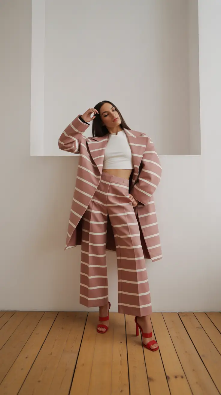 comfy outfits 2026 Striped Suit Energy