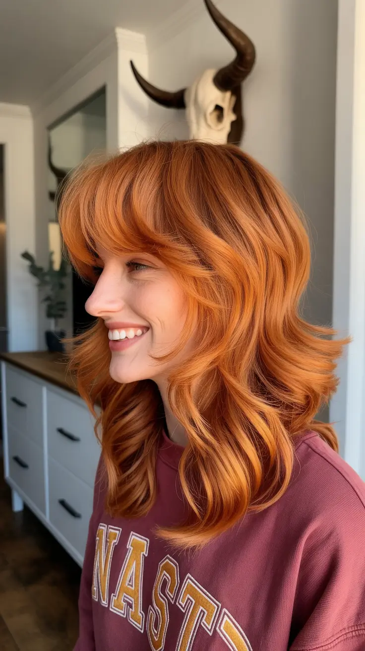 haircuts for thin fine hair 2026 Soft Ginger Layers with Curtain Bangs