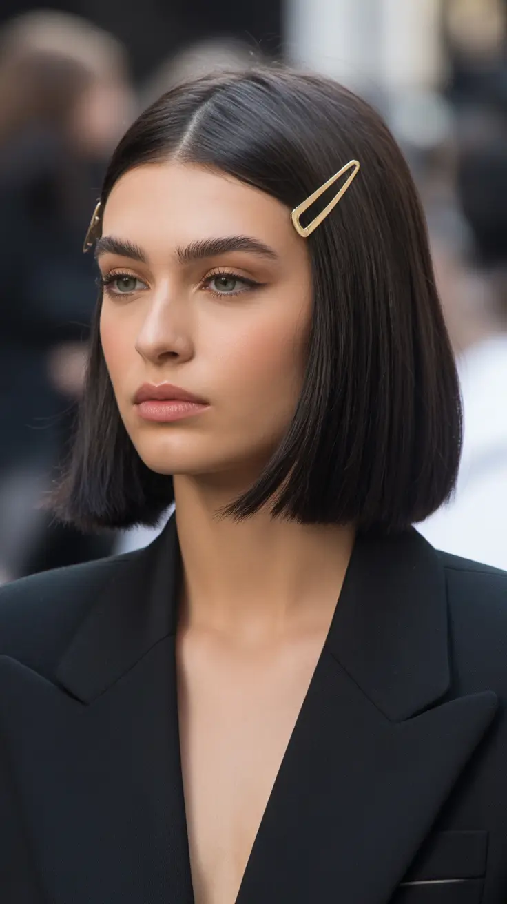 haircuts for thin fine hair 2026 Polished Brunette Bob with Sleek Finish