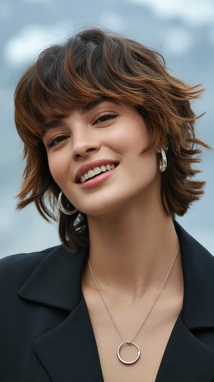 haircuts for thin fine hair 2026 Softly Layered Shag with Modern Bangs