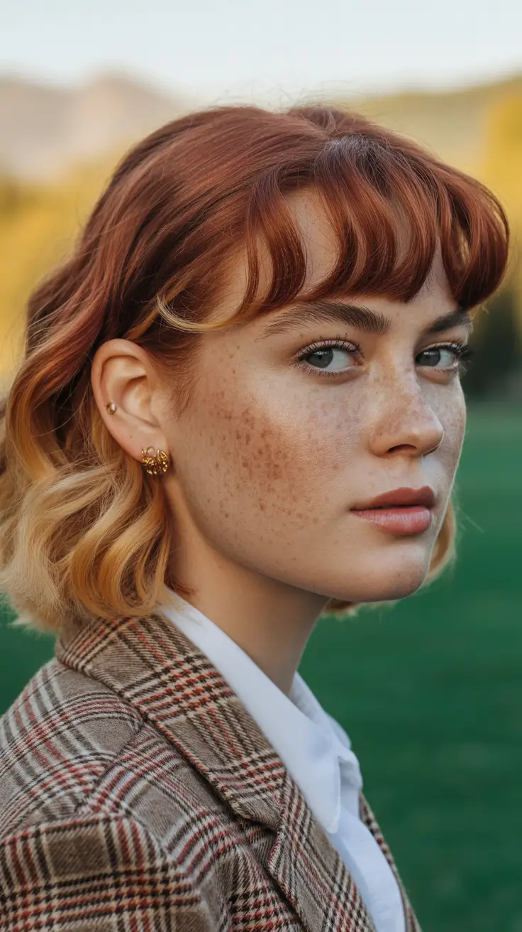 haircuts for thin fine hair 2026 Copper Bob with Soft Short Bangs