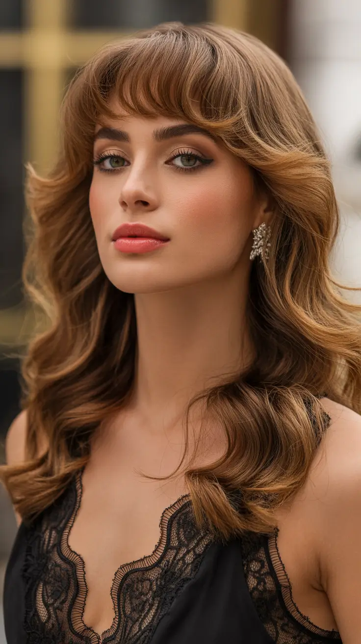 haircuts for thin fine hair 2026 Soft Waves with Short Bangs and Layers