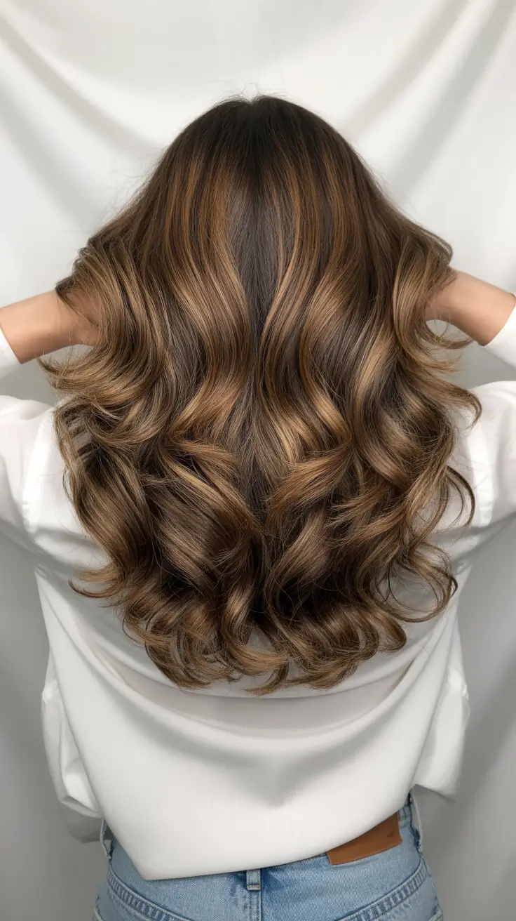 dark brown hair color 2026 Honey-Glazed Volume