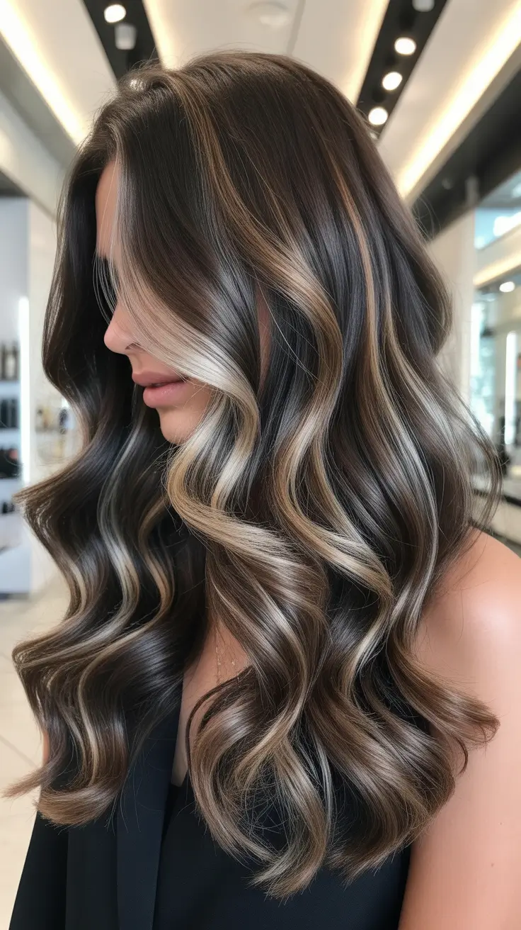 dark brown hair color 2026 Smoky Balayage Dream