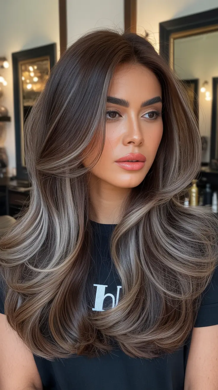 dark brown hair color 2026 Ash Brown with Modern Edge