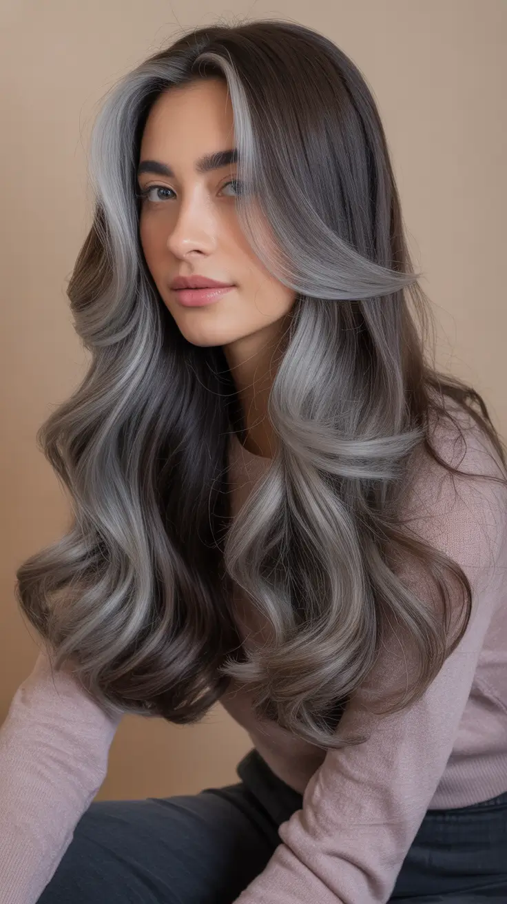 dark brown hair color 2026 Silver Ash Veil