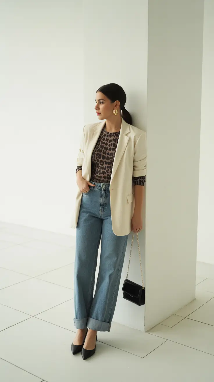 Denim outfits 2026 Neutral Elegance with Soft Layers