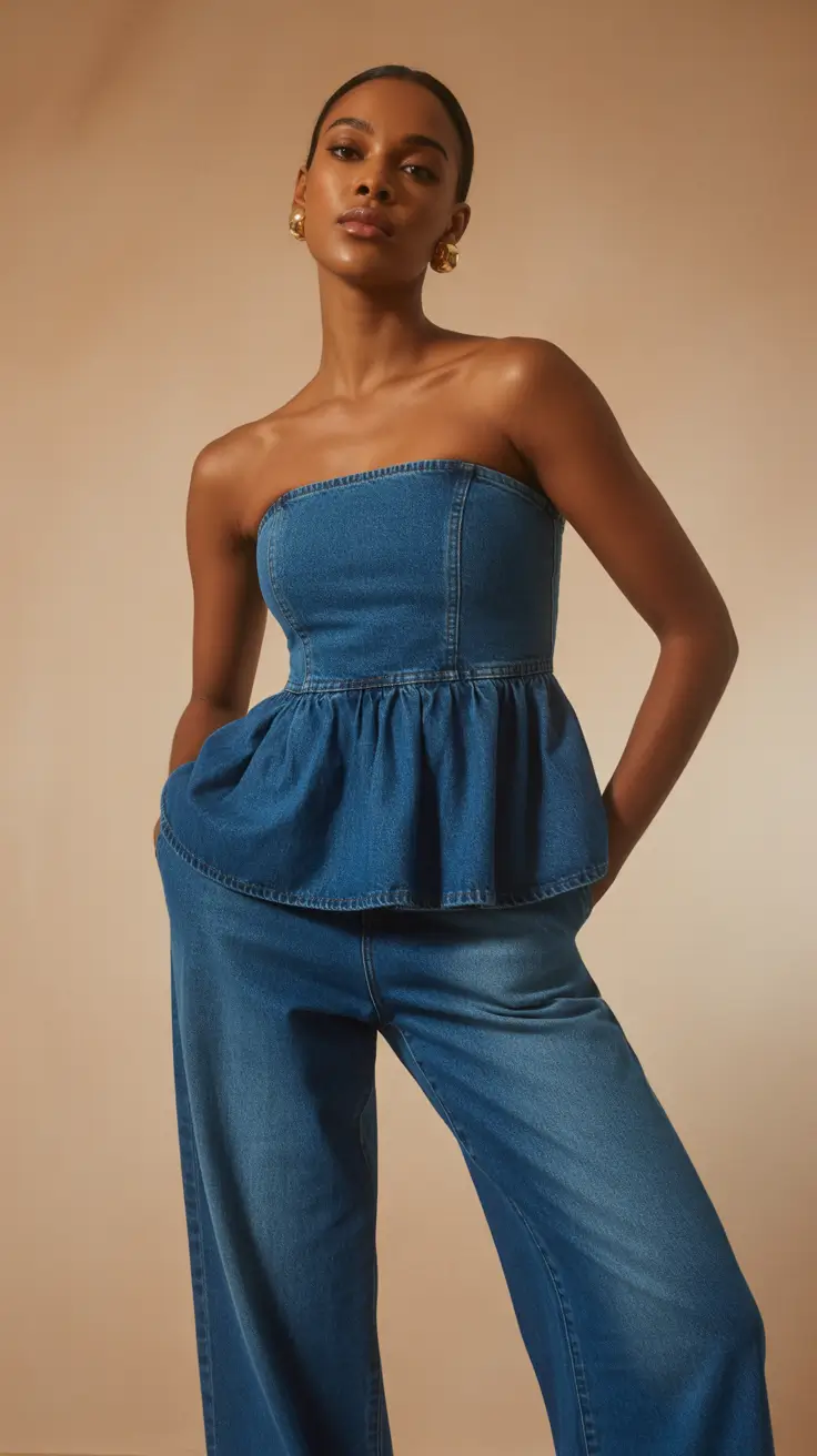 Denim outfits 2026 Playful Volume The Peplum Revival