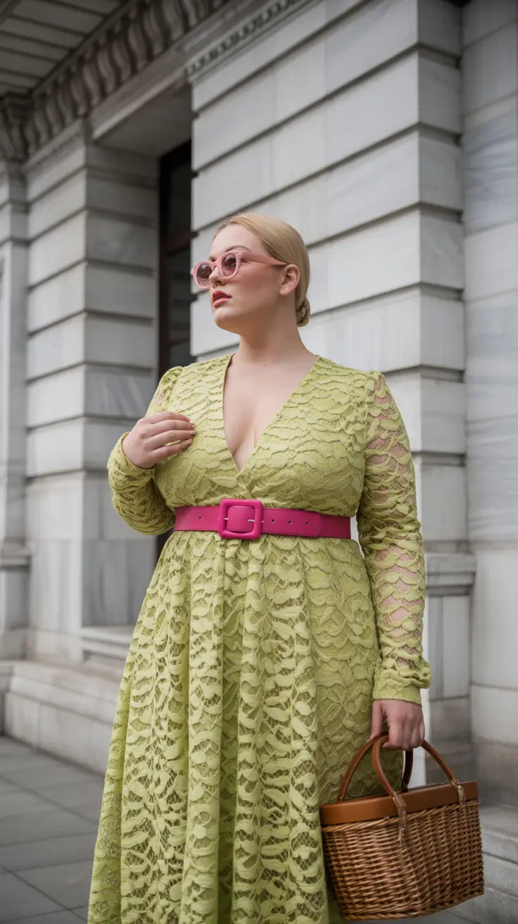 plus size outfits 2026 Lime Lace Elegance with a Bold Twist