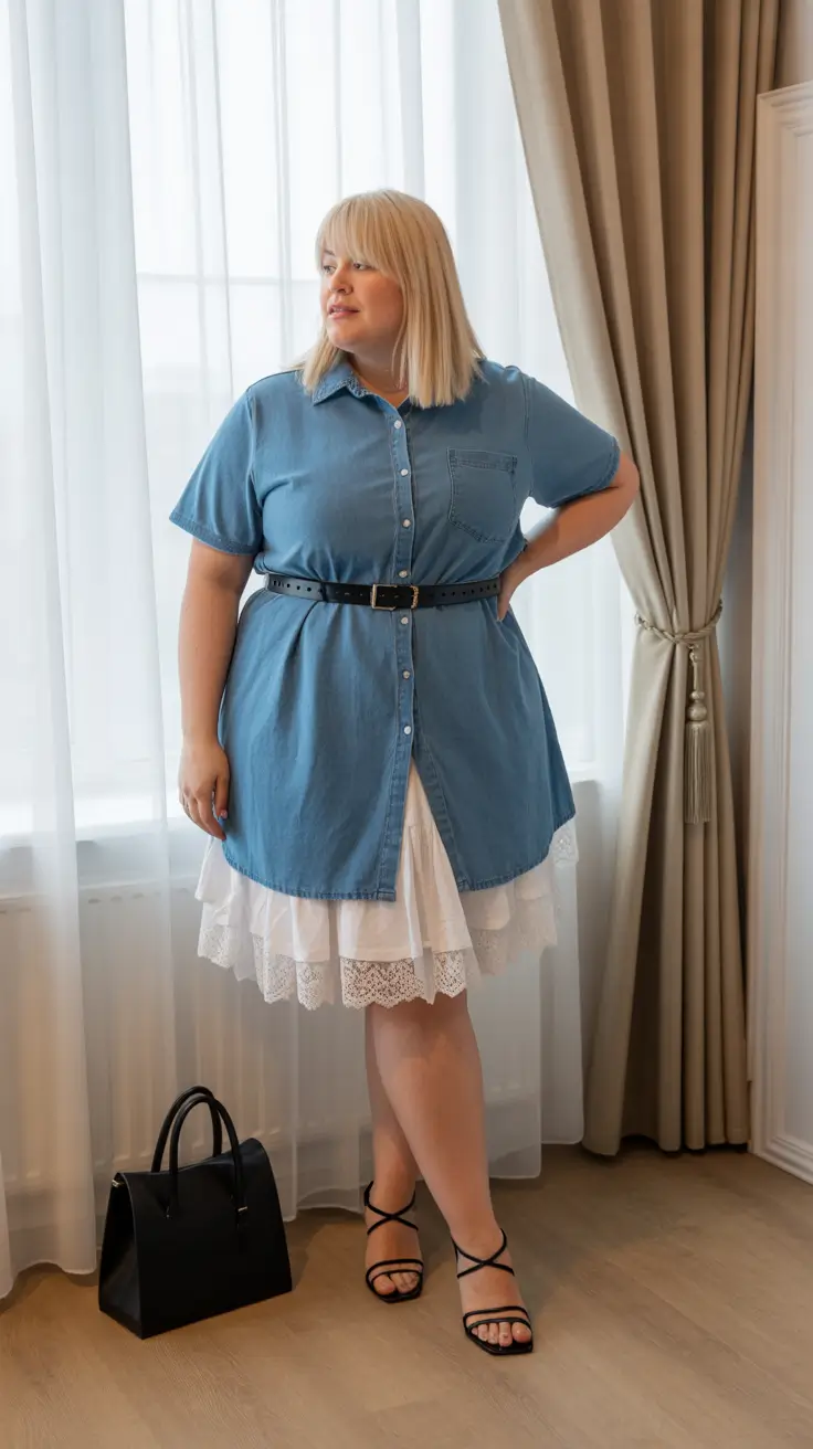 plus size outfits 2026 Denim Charm with a Feminine Touch