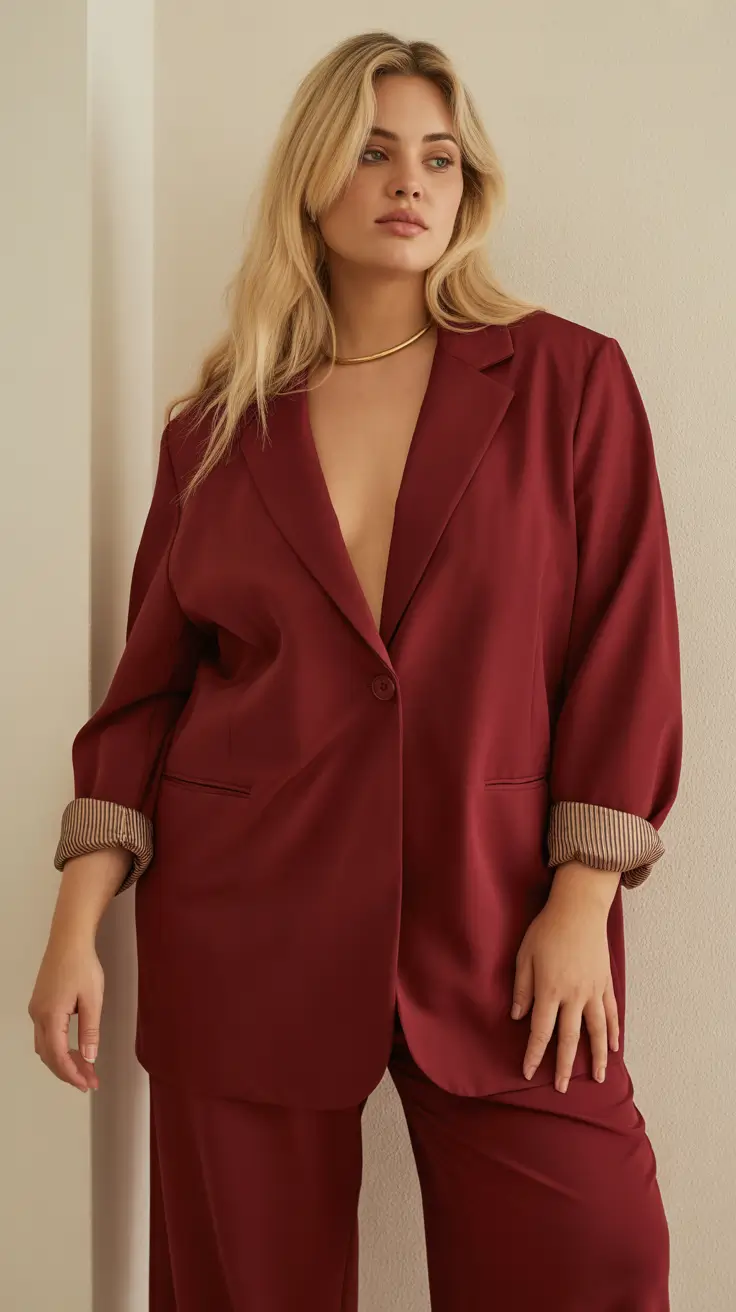plus size outfits 2026 Burgundy Lounge Suit Reimagined