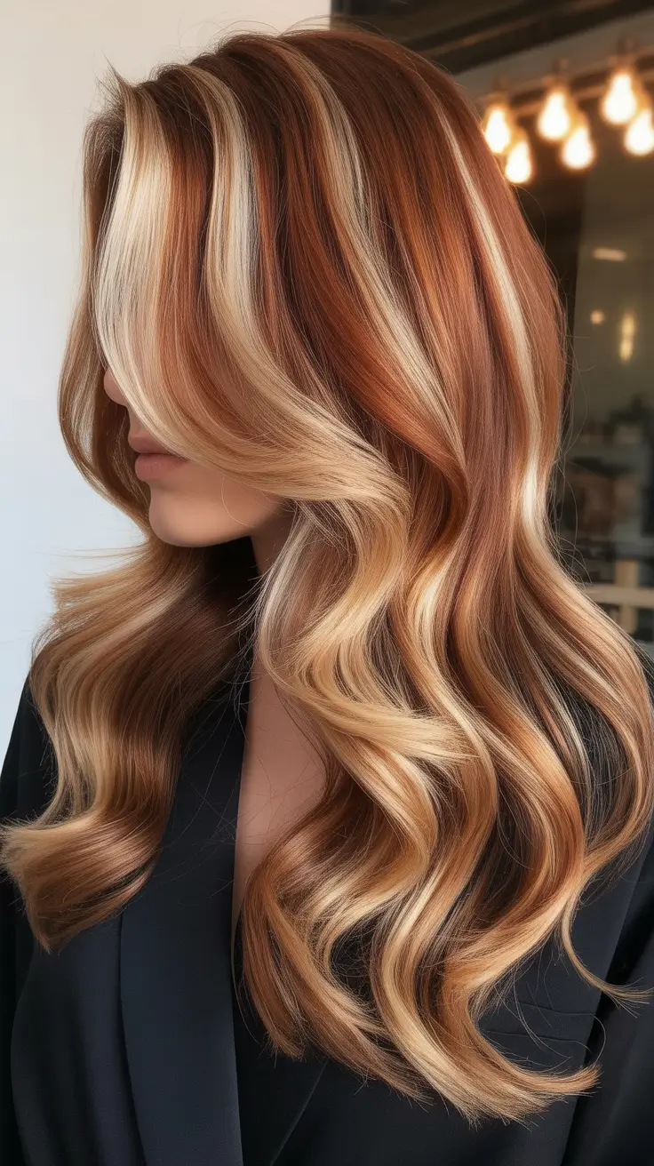 hair color ideas 2026 Golden Copper and Creamy Blonde Harmony