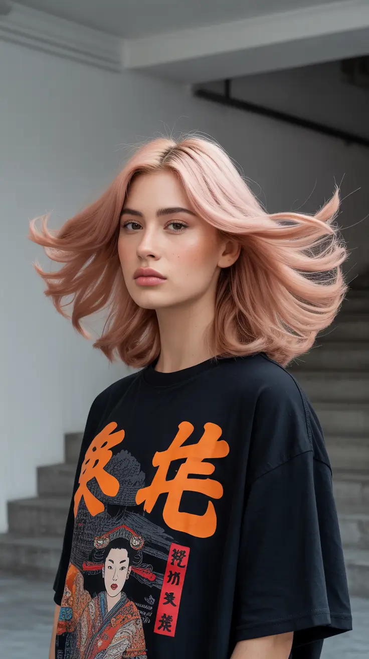 Hair Color Ideas to Look Younger 2026 Peachy Rose Glow with a Fresh Edge