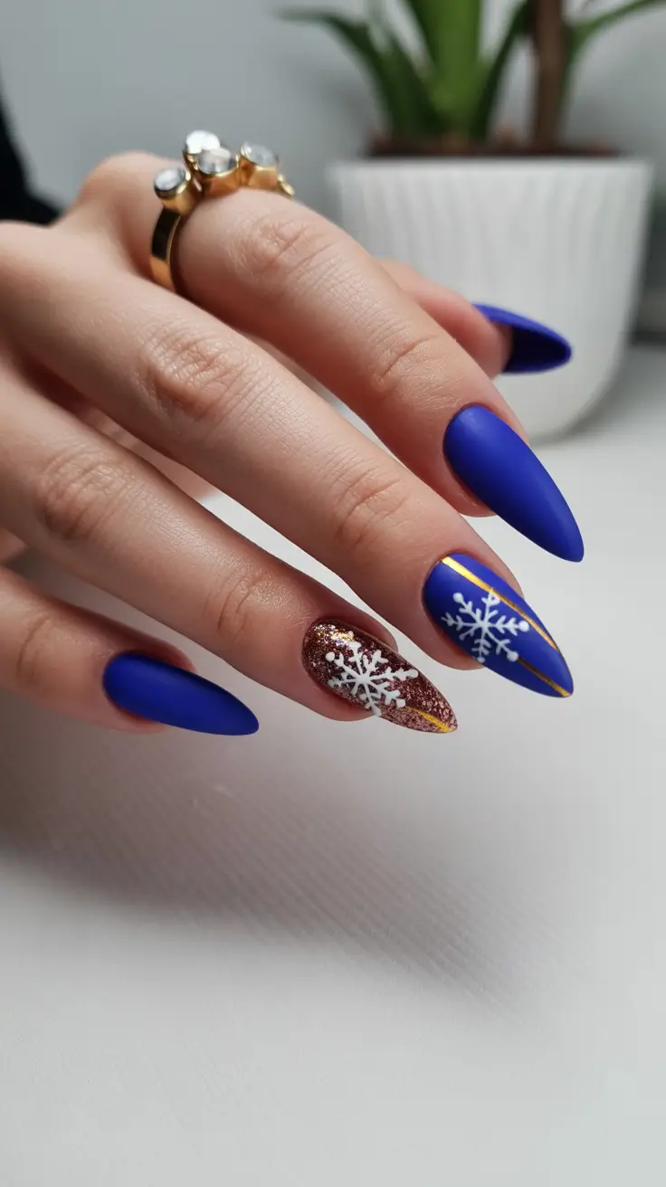 Modern Blue Nails Christmas 2025 Frosted Midnight Magic