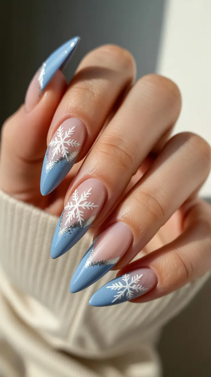 Modern Blue Nails Christmas 2025 Arctic Whisper French