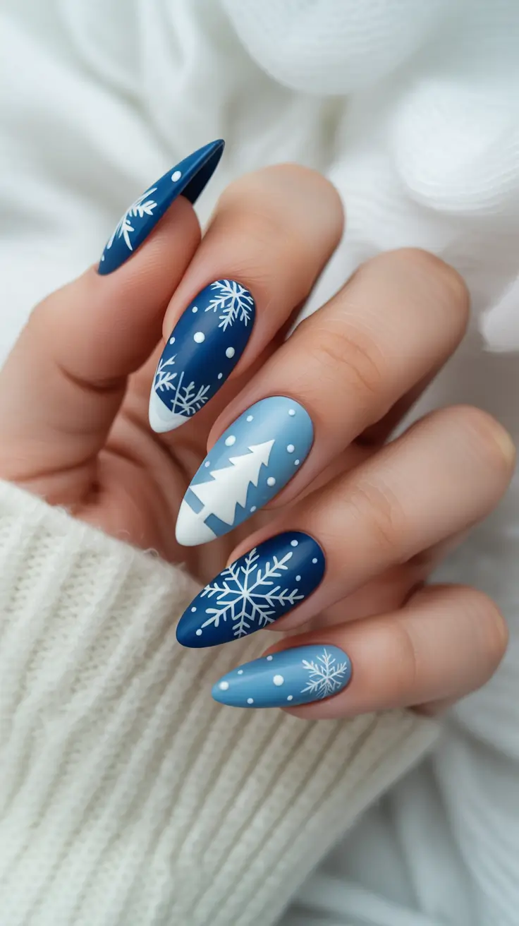 Modern Blue Nails Christmas 2025 Frosted Night Sky