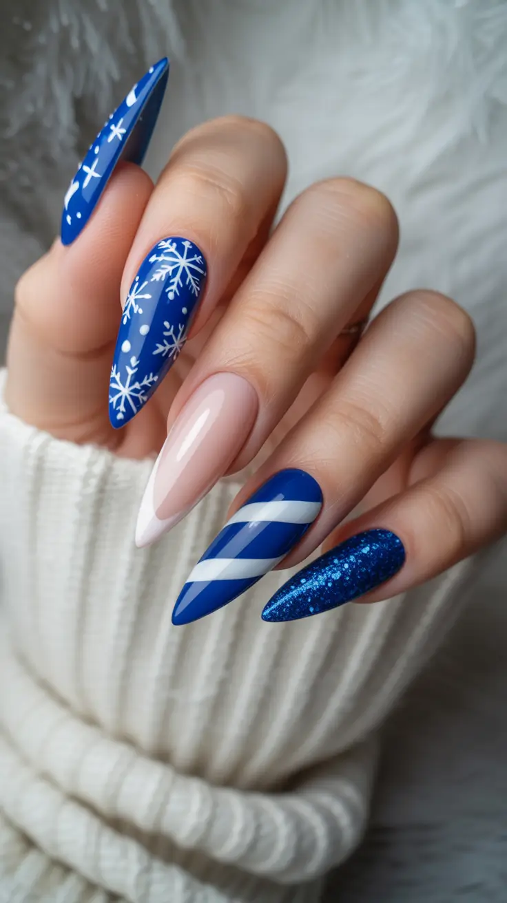 Modern Blue Nails Christmas 2025 Nordic Winter Magic