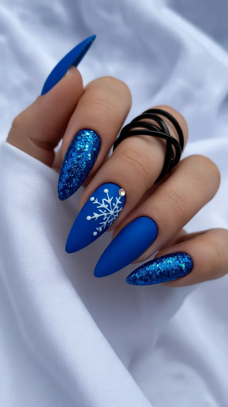 Modern Blue Nails Christmas 2025 Midnight Ice