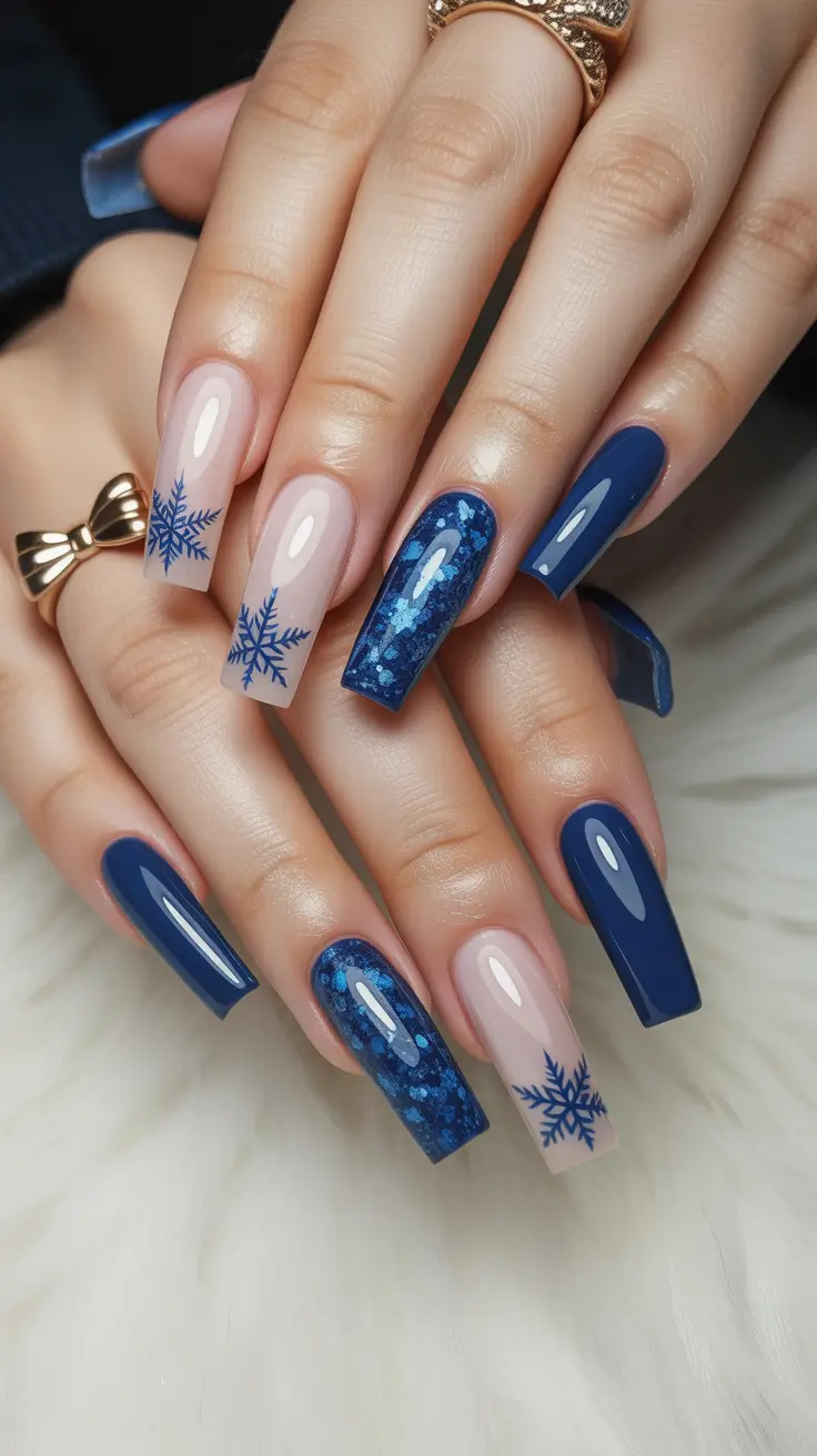 Modern Blue Nails Christmas 2025 Winter Luxe Elegance
