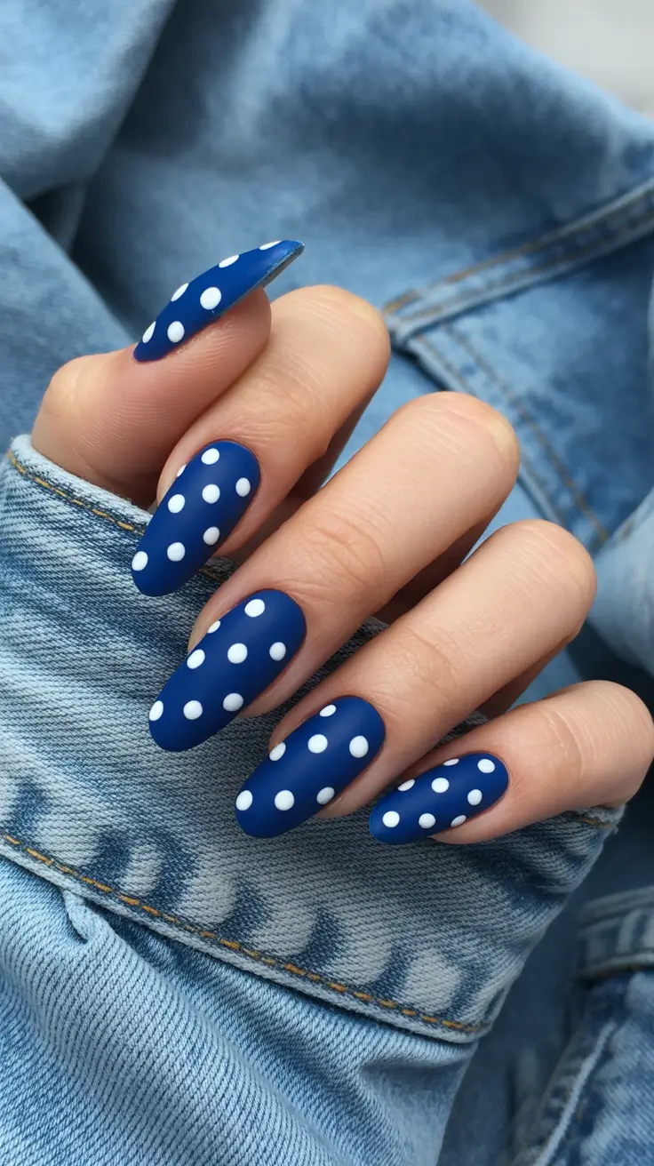 Modern Blue Nails Christmas 2025 Playful Denim Dots