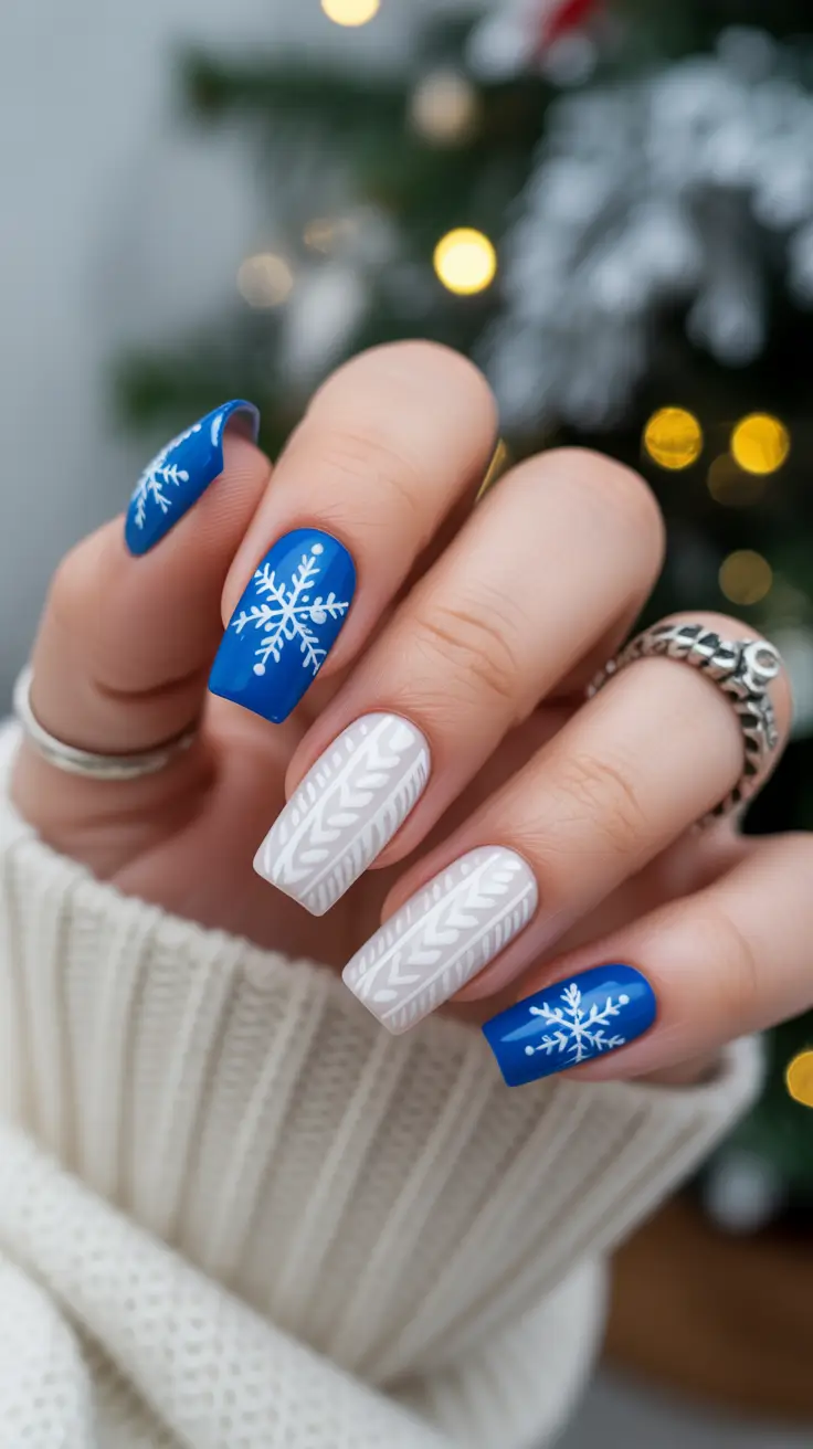 Modern Blue Nails Christmas 2025 Knitted Frost Charm