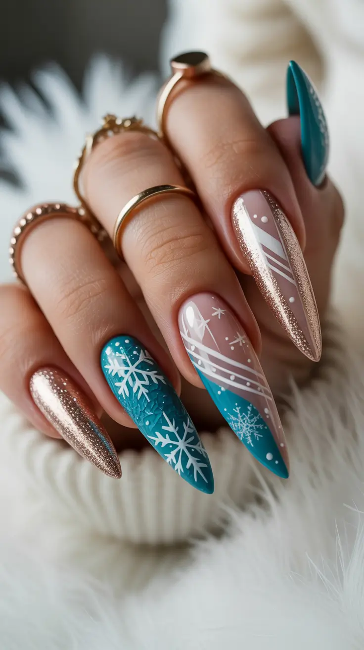 Modern Blue Nails Christmas 2025 Arctic Glam Fusion
