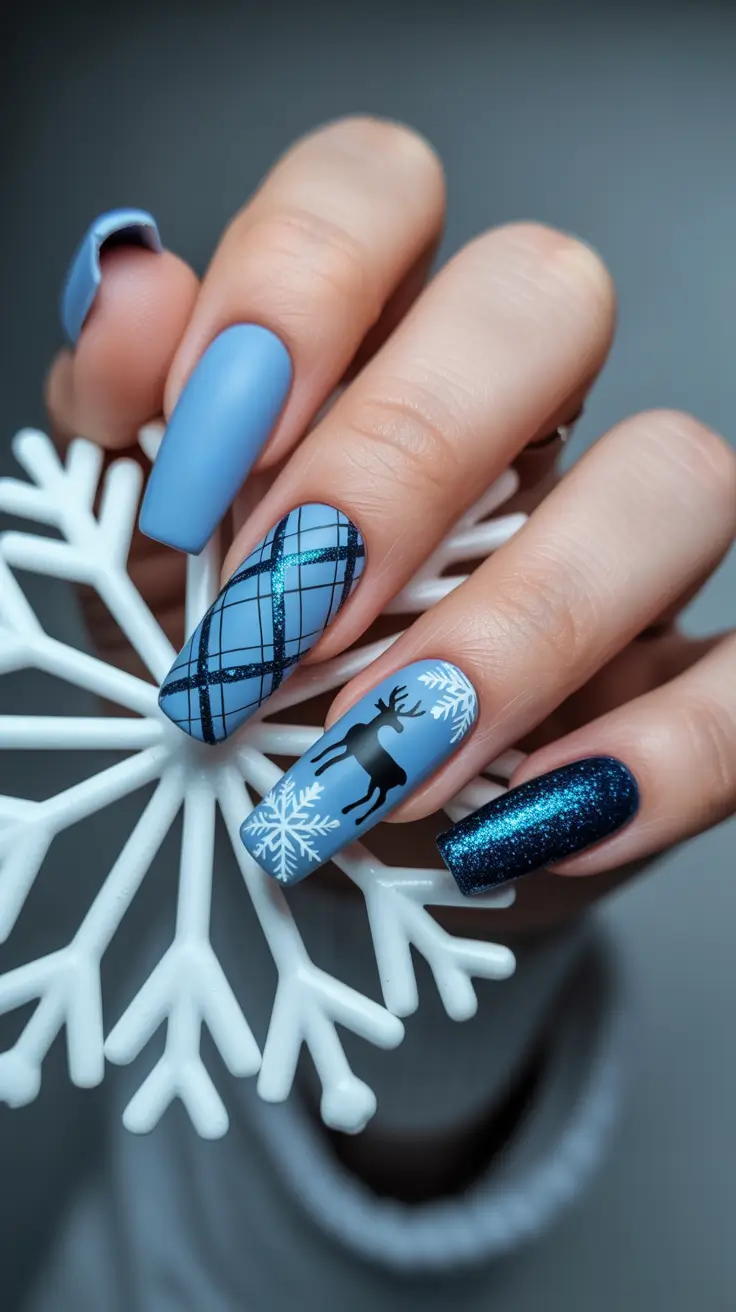 Modern Blue Nails Christmas 2025 Nordic Blue Whispers