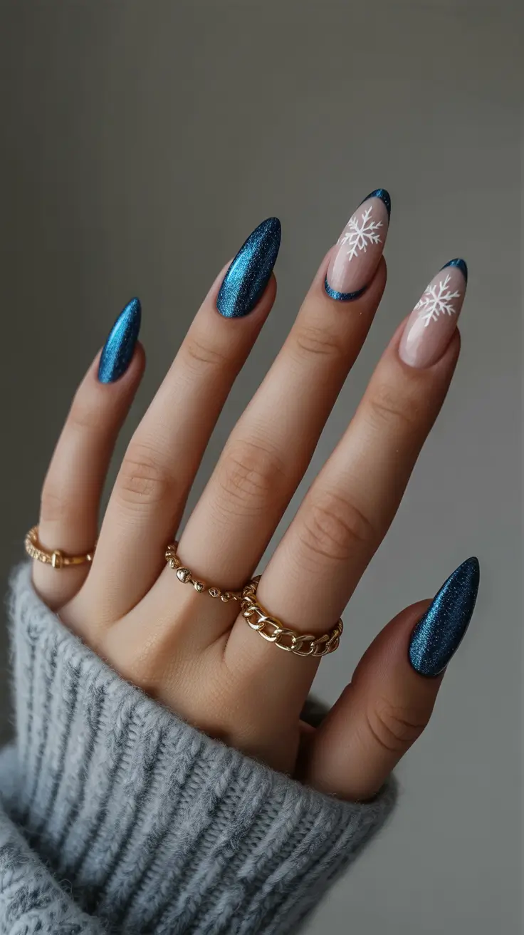 Modern Blue Nails Christmas 2025 Midnight Glow