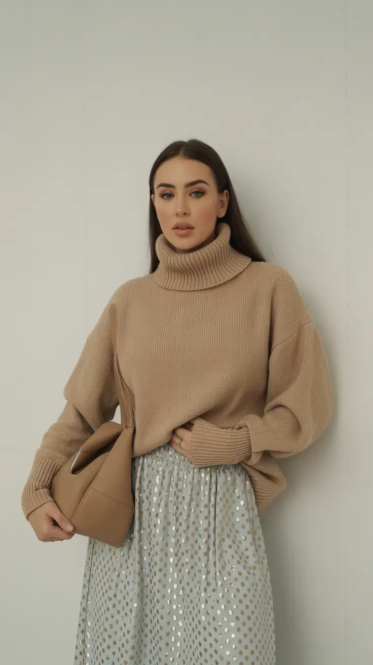 casual outfits 2026 Soft Luxury Camel Knit and Silver Spark