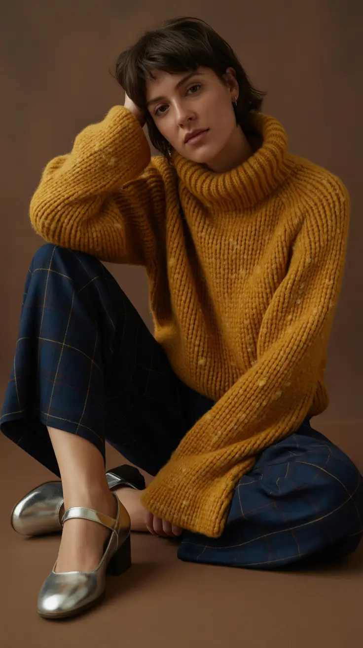 casual outfits 2026 Golden Minimalism Chunky Knits and Checkered Calm