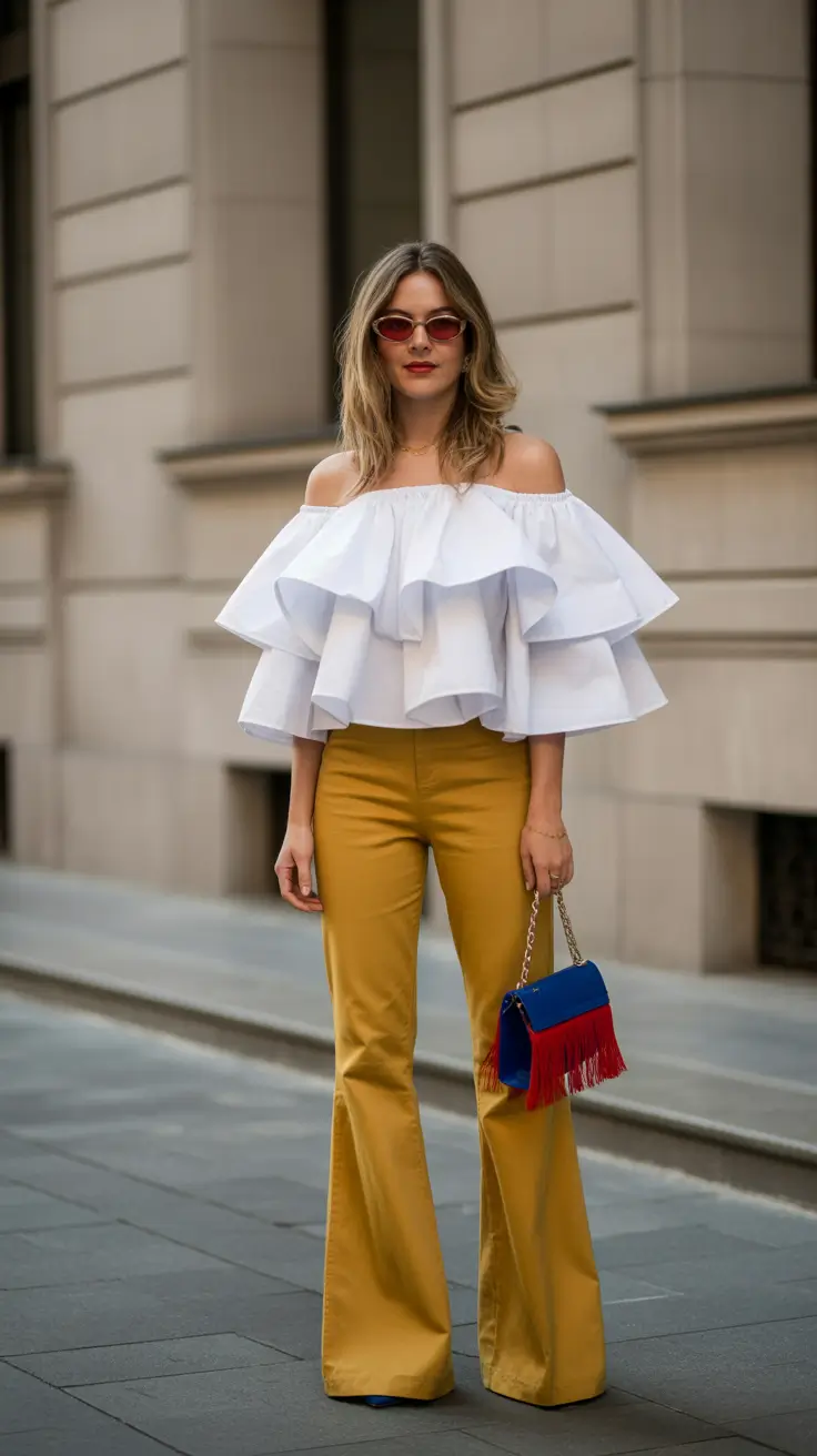 casual outfits 2026 Architectural Flair Ruffles and Mustard Tones