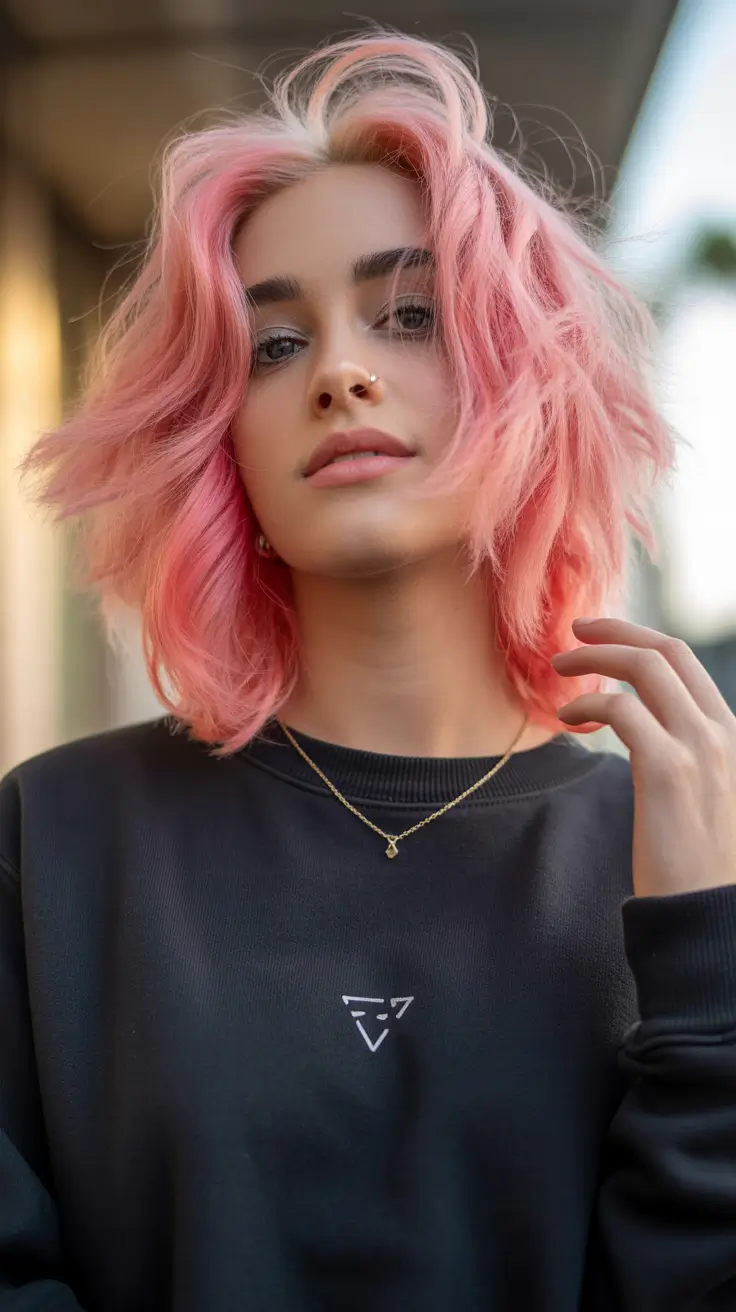 pink hair color 2026 Bold and Bright Pink with a Casual Edge