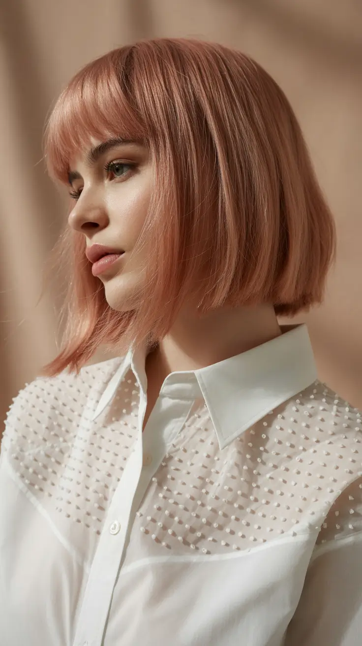 pink hair color 2026 Subtle Rose Pink Bob with a Fresh Twist
