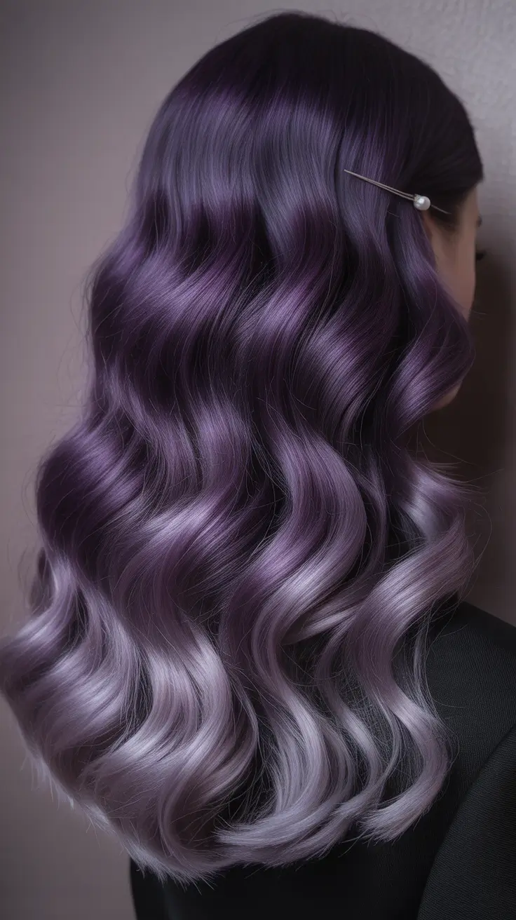 purple hair color 2026 Rich Purple Ombre Waves