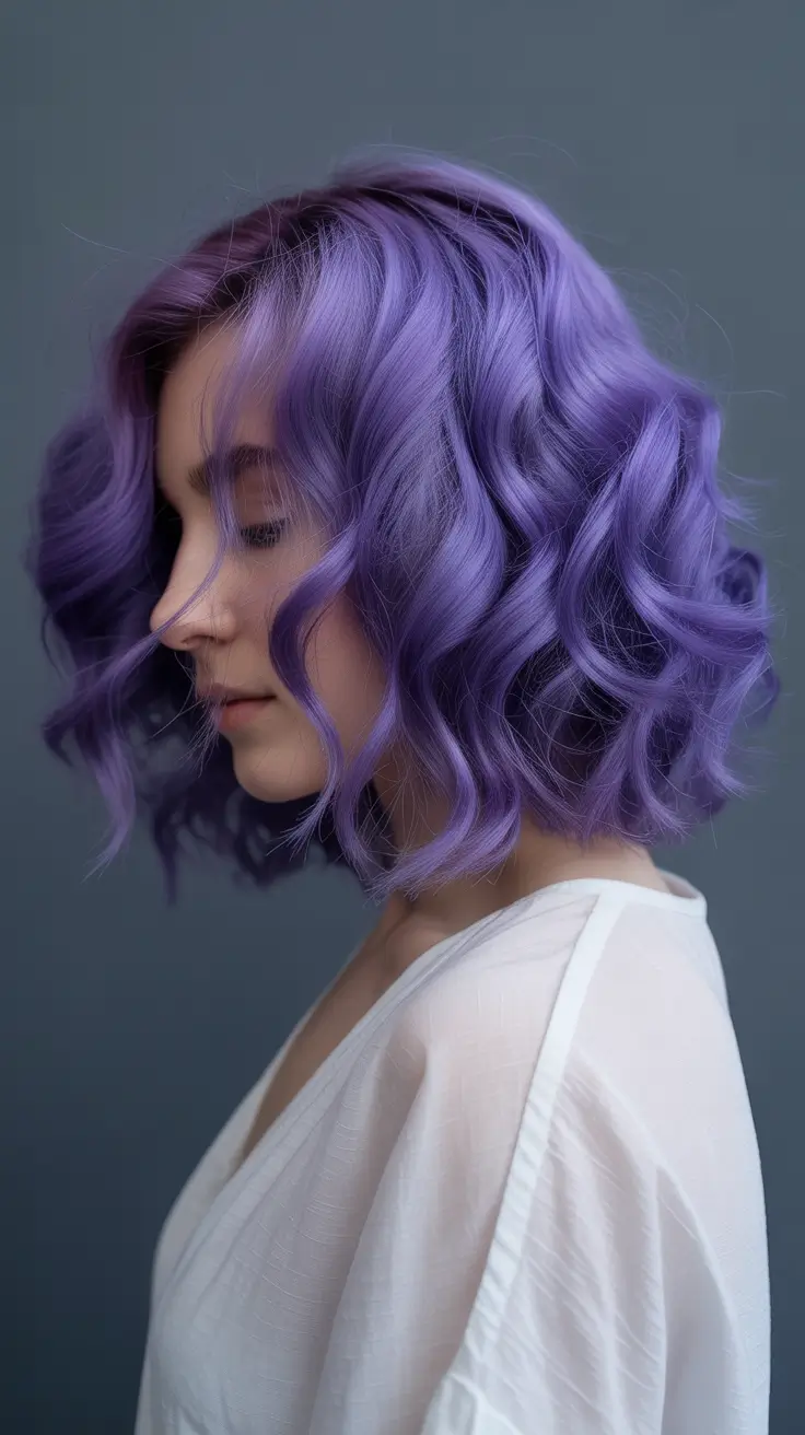 purple hair color 2026 Short Purple Curls