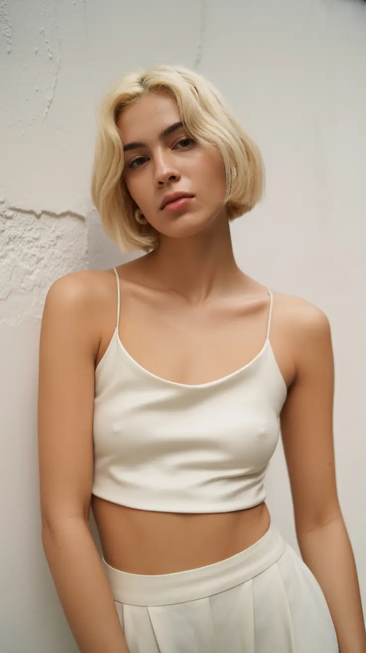 haircut for round face 2026 Soft Blonde Crop