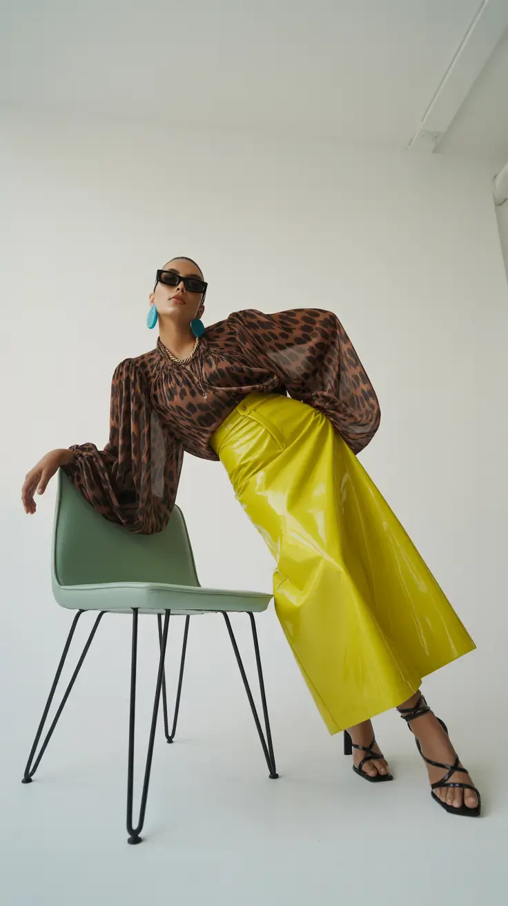 skirt outfits 2026 Electric Elegance in High-Contrast Textures