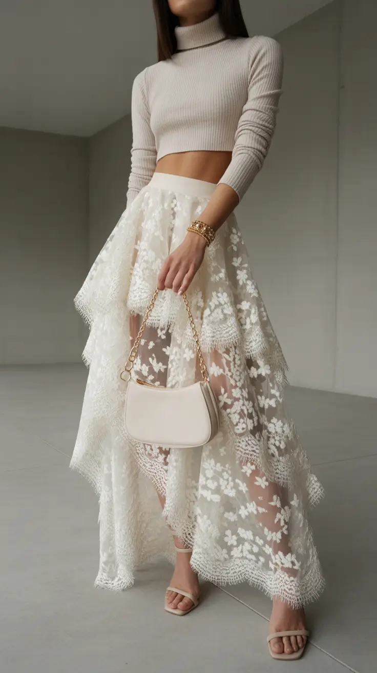skirt outfits 2026 Romantic Layers in Ivory