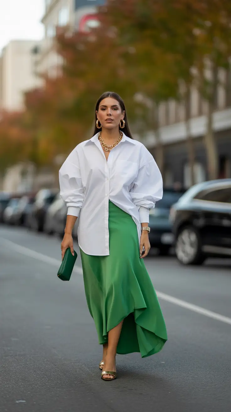 skirt outfits 2026 Effortless Greens with Tailored Ease