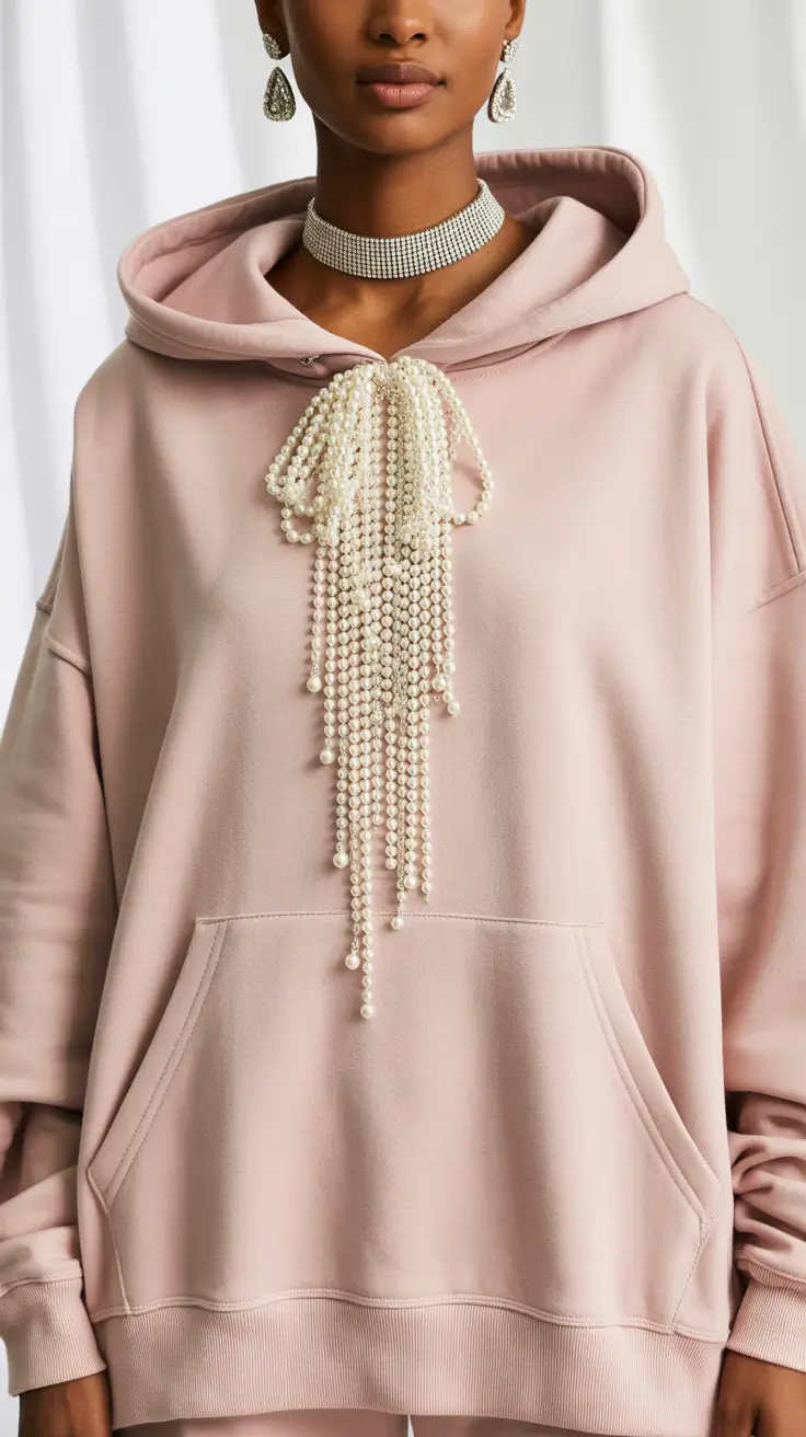 hoodie outfits 2026 Pearls on Pink Hoodie