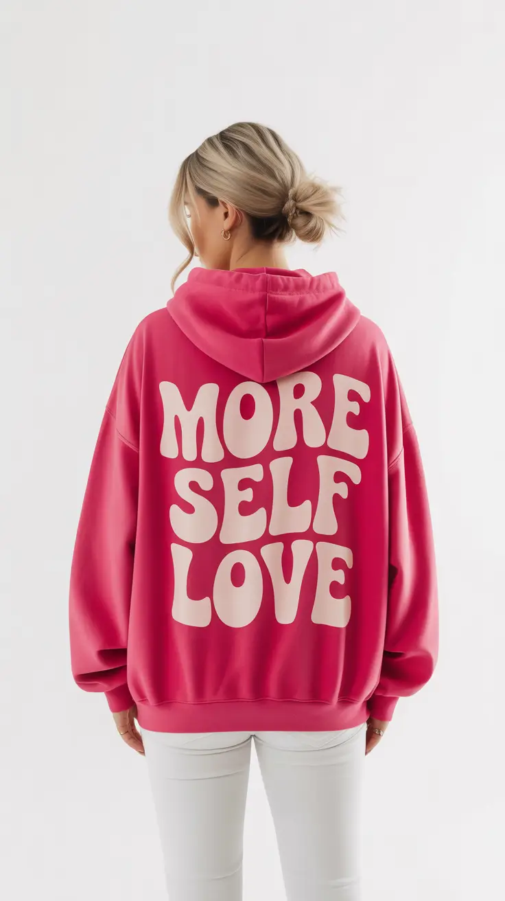 hoodie outfits 2026 Pink Hoodie with Self Love