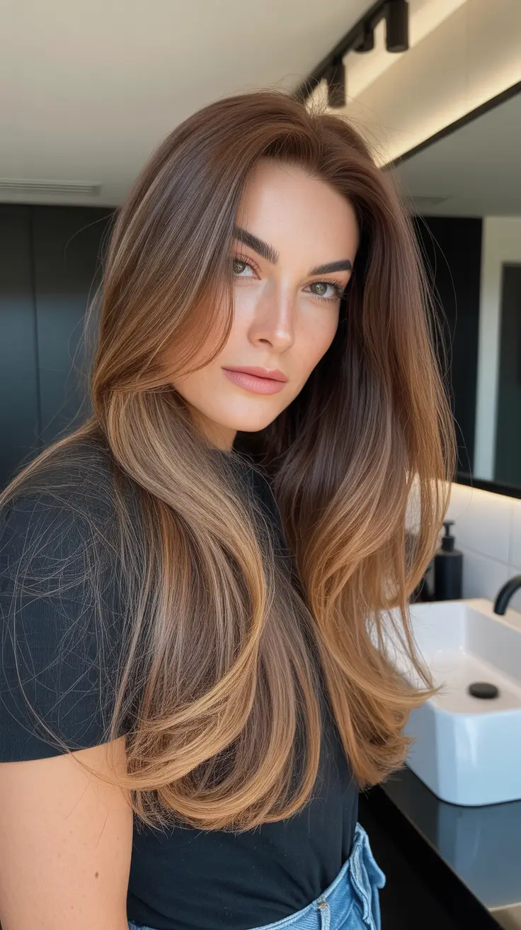 brown hair colors 2026 Soft Blowout with Honey Tea and Milktea Warmth