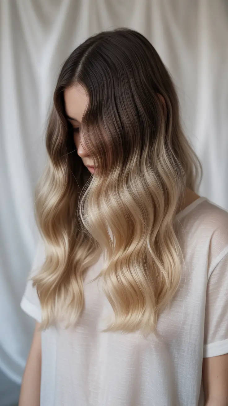 brown hair colors 2026 Light Blonde Ombre with Cinnamon Glow
