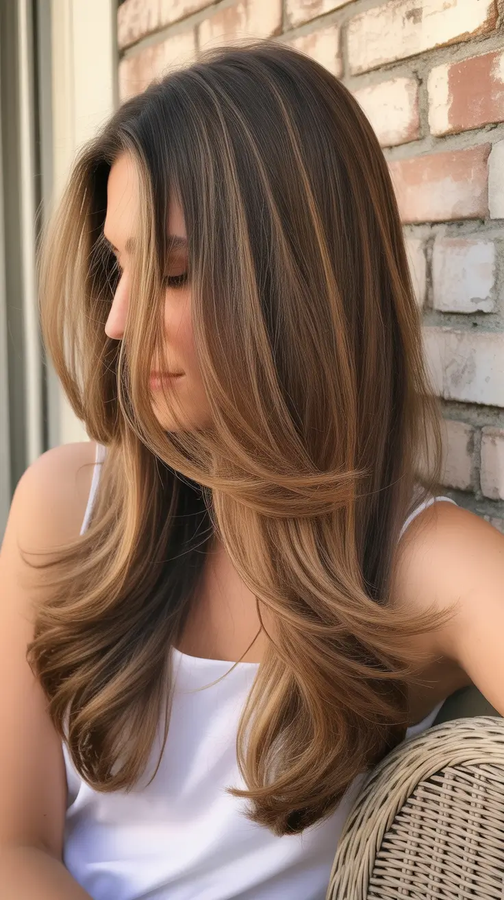 brown hair colors 2026 Chocolate Ribbon Layers with Coffee Shine