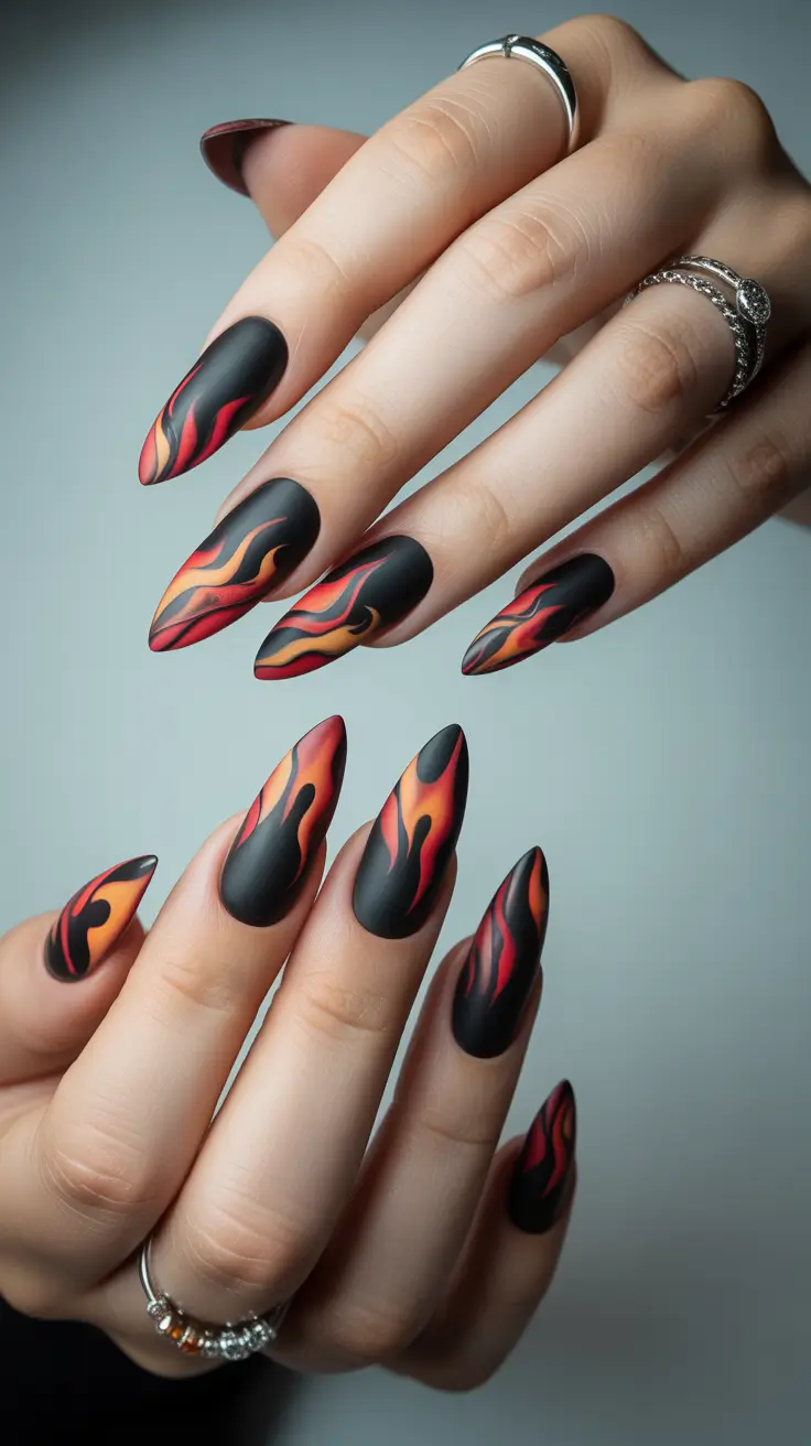 Almond Nails Fresh Ideas 2026 Black Flame Almond Nails