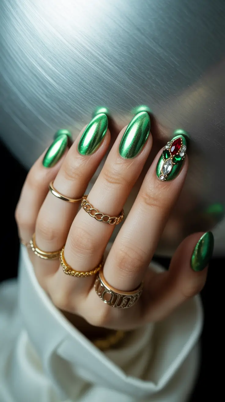 Almond Nails Fresh Ideas 2026 Green Chrome