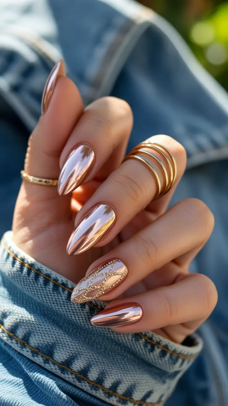 Almond Nails Fresh Ideas 2026 Rose Gold Chrome